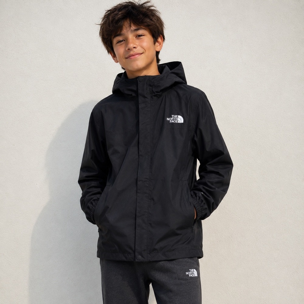 The North Face DryVent Rain Jacket Black Hooded Windbreaker Kids XL